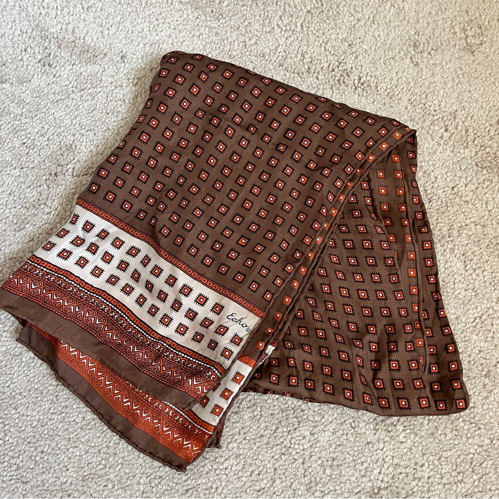 Vintage Echo Rectangular 100% Silk Scarf Western … - image 1